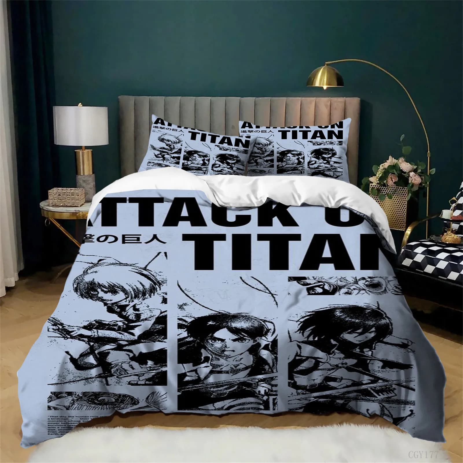 Set di Biancheria da Letto 3 Pezzi L'Attacco dei Giganti, Copripiumino Ultra Morbido Anime Leggero per Tutte le Stagioni