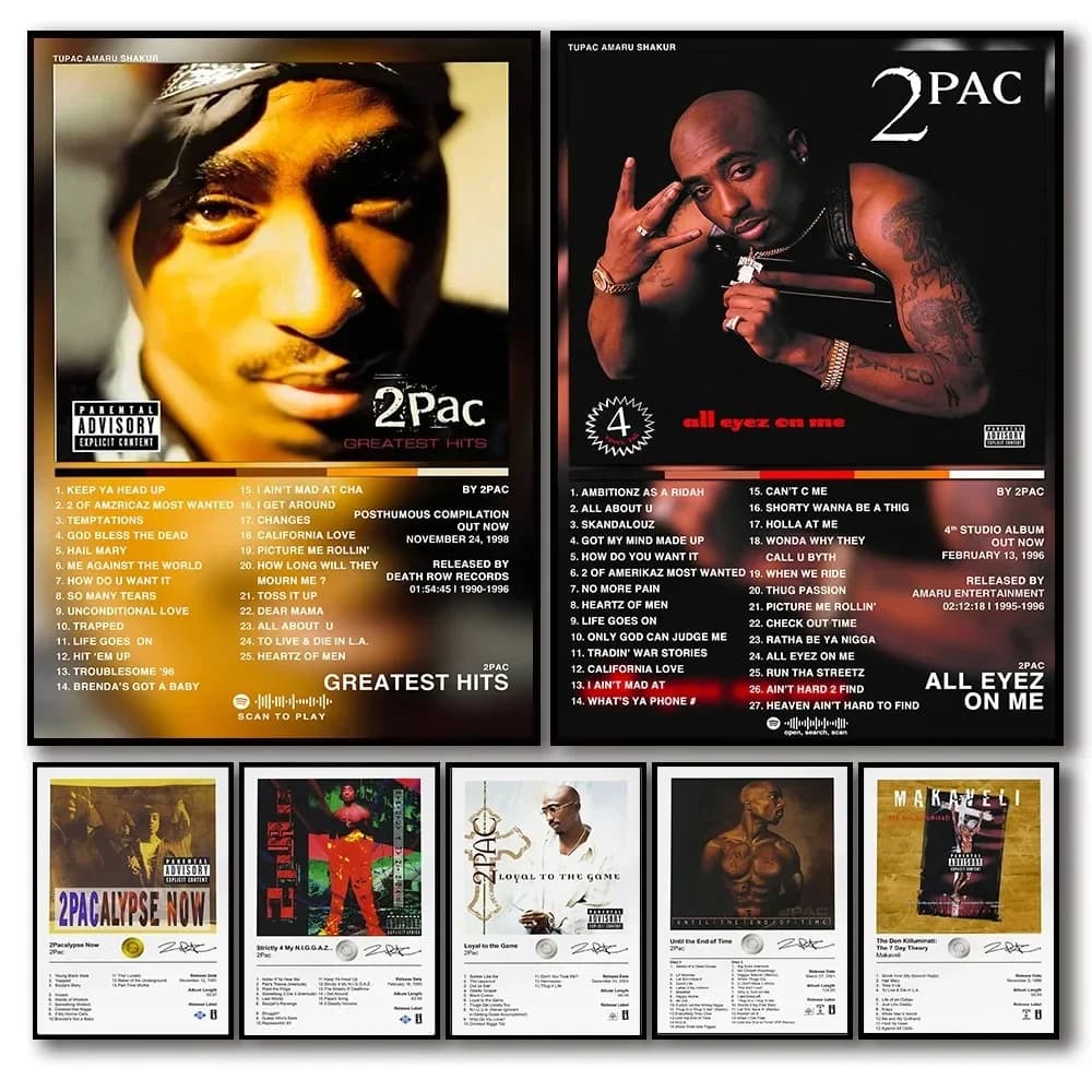 Pittura su tela Wall Art Musica Album Cover Immagini estetiche Pop Hip Hop Rapper Tupac Poster per la camera Decorazioni per la casa moderne