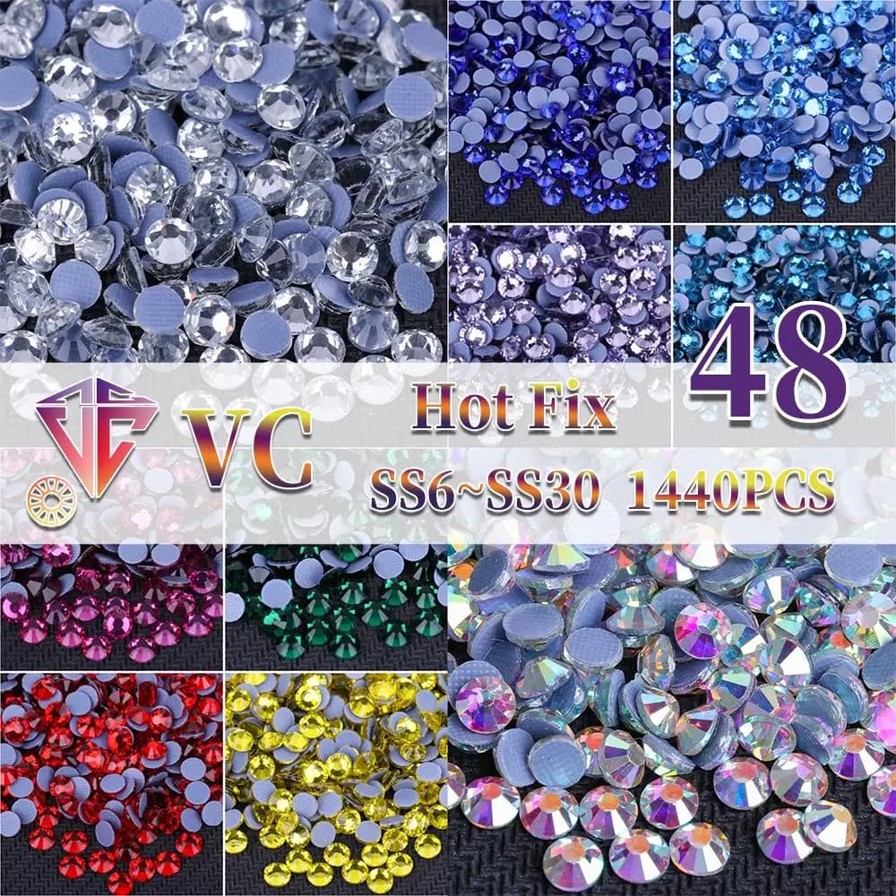 VC Multi-color SS6-SS30 cristallo di vetro Hot Fix strass Flatback Iron On Stones per la decorazione di vestiti in tessuto per Nail Art fai da te