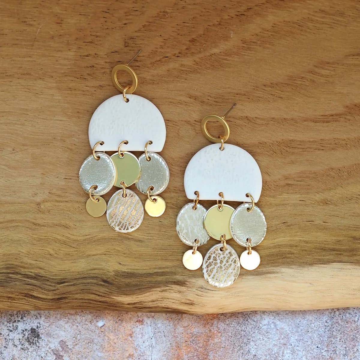 Orecchini pendenti Boho geometrici in argilla polimerica per donna, mezza luna con dischi dorati, regalo di gioielli di moda leggeri e nuovi