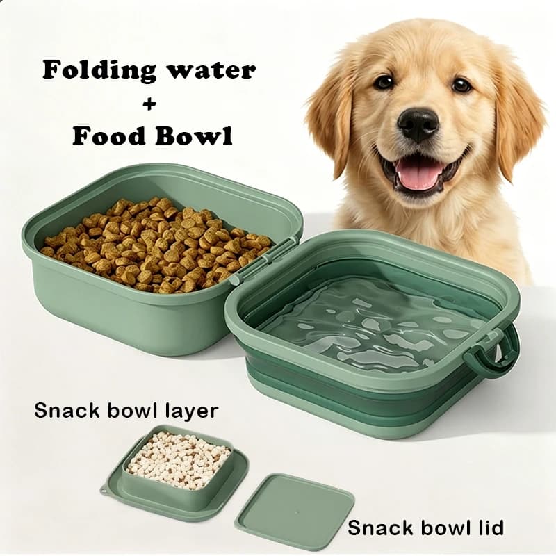 Ciotola Portatile Pieghevole in Silicone per Cani/Gatti, Contenitore per Cibo da Viaggio e Passeggiate all'Aperto, Leggera Ciotola 2-in-1 per Cani