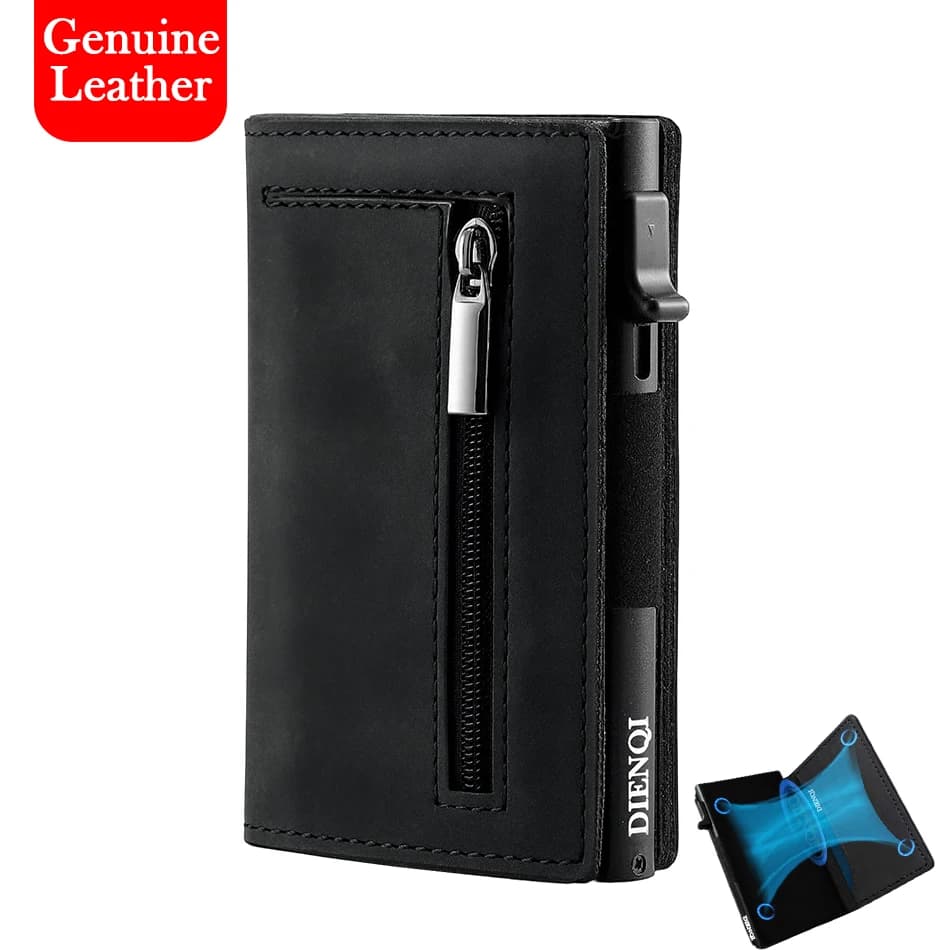 Portacarte con blocco RFID, custodia a scomparsa per carte di credito, portafoglio in vera pelle, custodia magnetica per carte, organizer per uomo