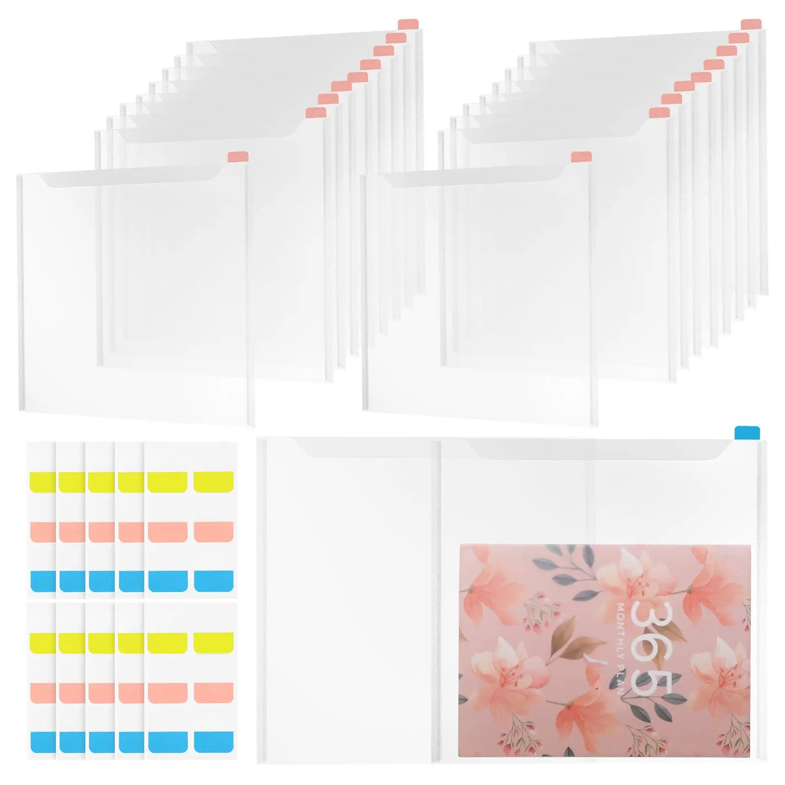 36Pcs File Organizer Set Clear Plastic Document Folder with Label Window Expandable File Holder for Office School Home