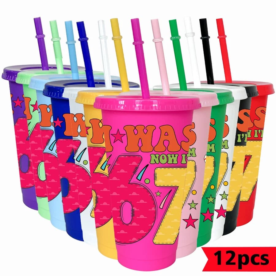 12Pcs/pack stars 67 patterns 26oz colorful plastic tumbler birthday party drinking utensils homecoming water cup