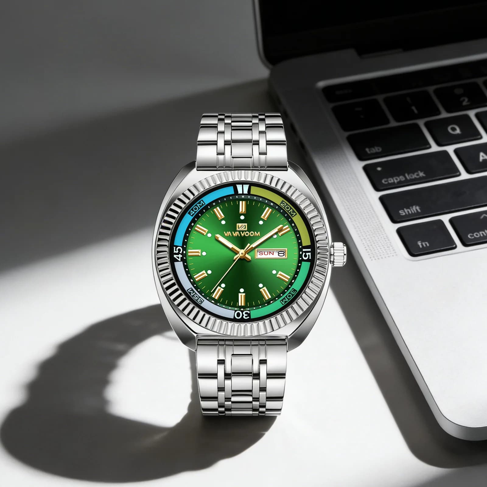 New gear ring steel strip watch for men's calendar night light large dial fashionable business waterproof quartz watch