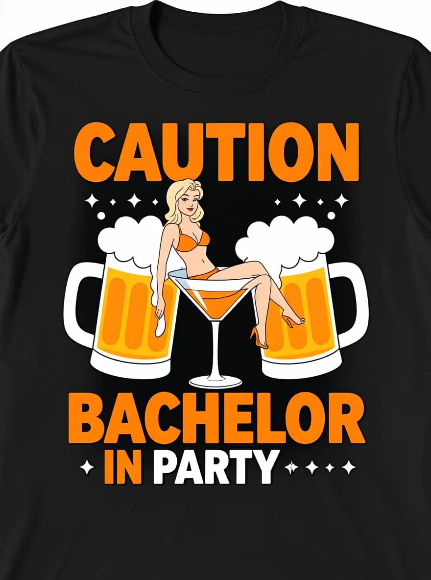 T-shirt da addio al celibato da uomo - Tazze da birra "Caution" con stampa 100% poliestere T-shirt da sposo/ragazzi d'onore