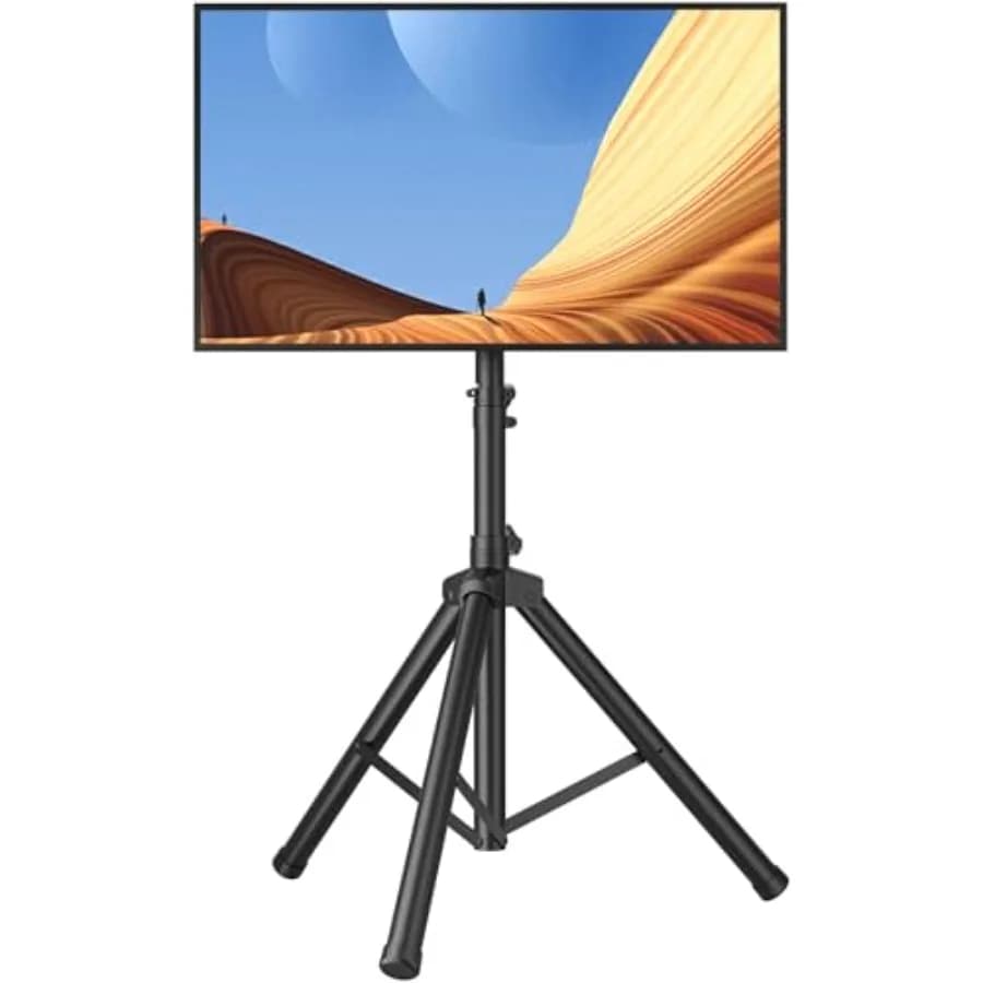 Supporto TV da Pavimento Portatile a Treppiede, Stand Pieghevole Regolabile in Altezza per TV da Pavimento Portatile 26-65" Schermo Piatto/Curvo