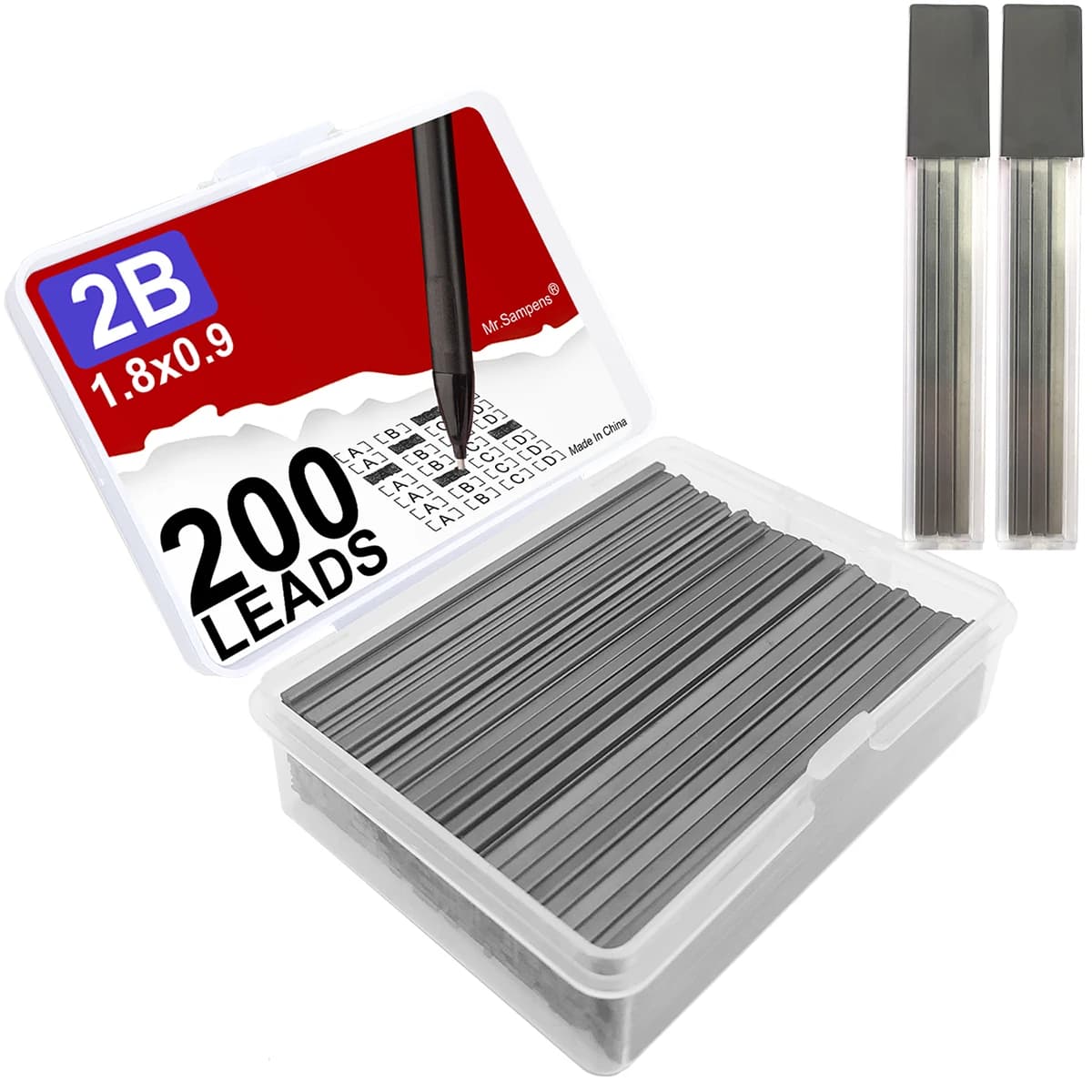 200Pcs Flat Lead 2B 1.8mm Holder Mechanical Pencil Set for Drafting Drawing Art Sketching Calligraphy Marking - School Supplies
