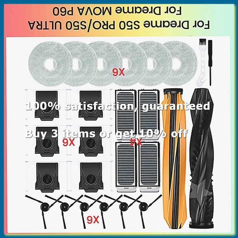 Replacement Parts for S50 Pro/S50 Ultra / P60 Vacuum Attachments Main Side Brush Filters Vacuum Bags Mop Pads-A009