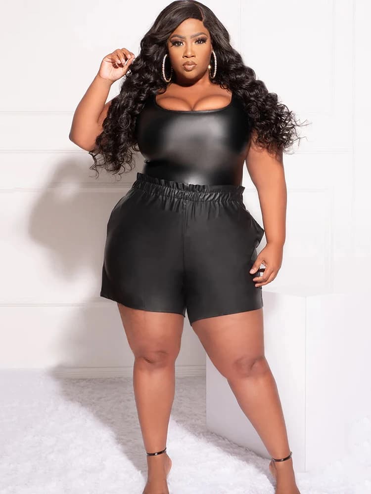 Plus Size donna pantaloncini in finta pelle opaca 9XL Elasticband pantaloncini a vita alta 6XL Stretch PU Slim Shorts 7XL Clubwear 8XL Custom
