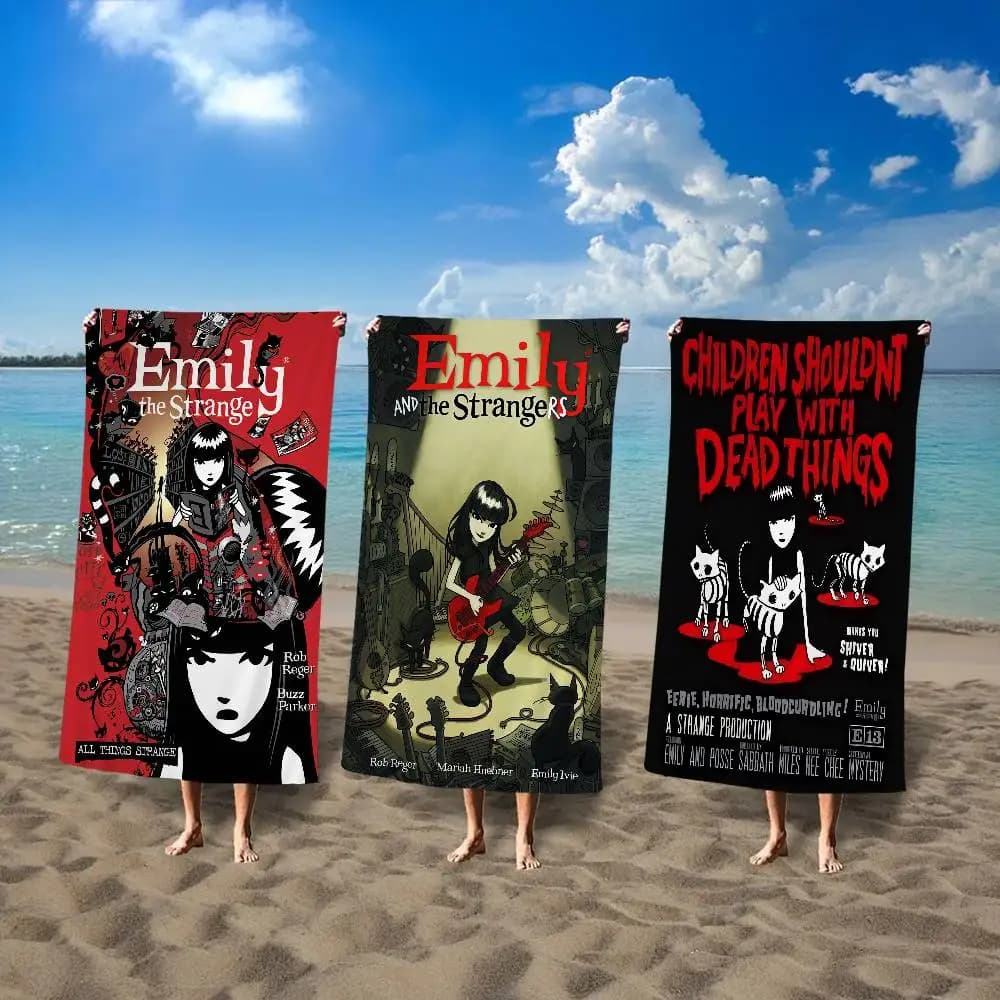 Comics Emily The Strange Anime Beach Asciugamano da bagno morbido e assorbente, regalo per bambini, per viaggi, campeggio, palestra