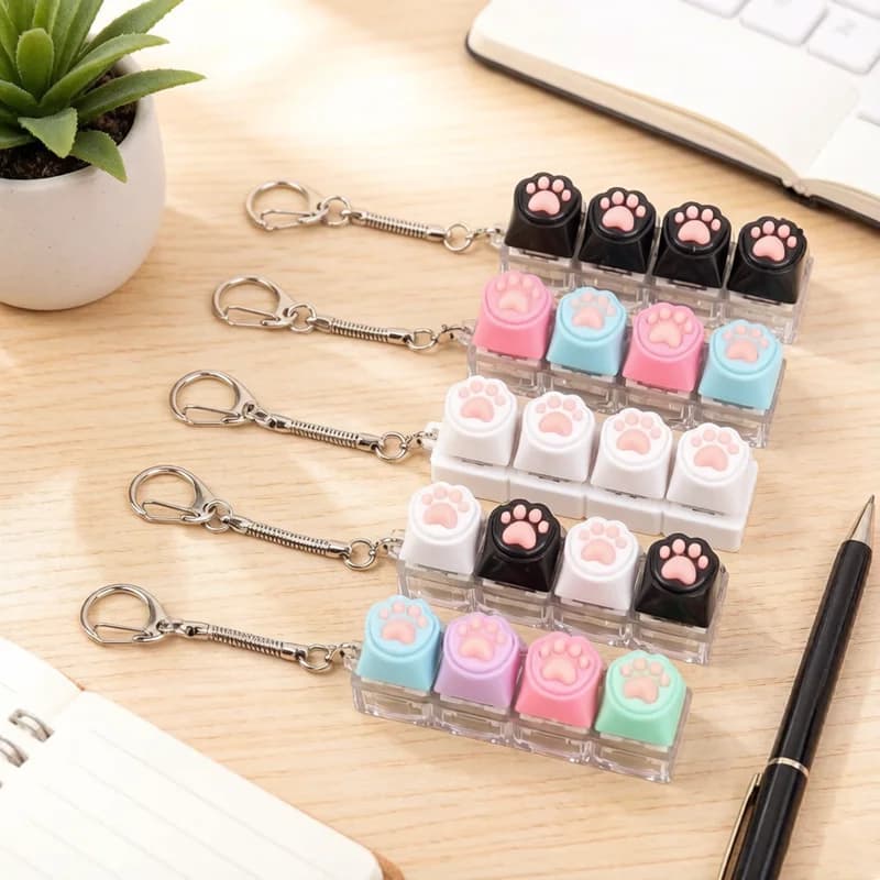 Cat Paw Silicone Keychain Stress Relief Squeeze Toy Portable Key Ring Creative Fidget Decor Gift for Keyboard Lovers Daily Use
