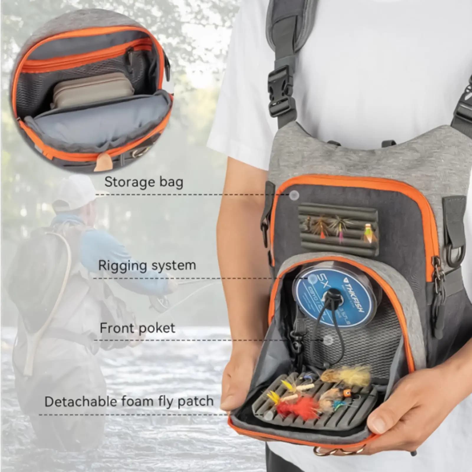 Fly Fishing Pack Vest Type Backpack Fly Fishing Sling Pack for Saltwater Freshwater Bass Trout Catfish Tool Rig Lure Bait Travel