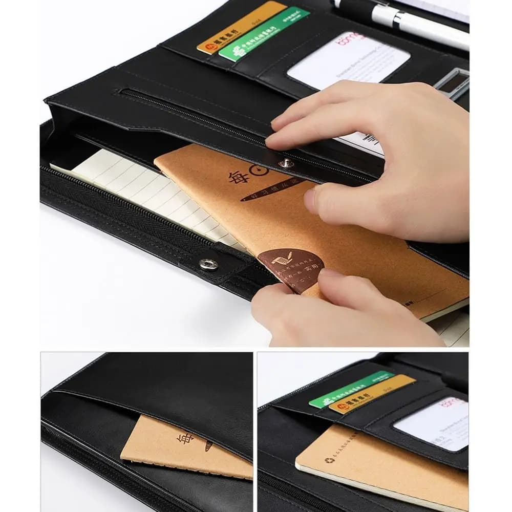 Cartella Portadocumenti A4 in Pelle PU Multifunzionale con Blocco Note A4, Organizer per Documenti e Contratti