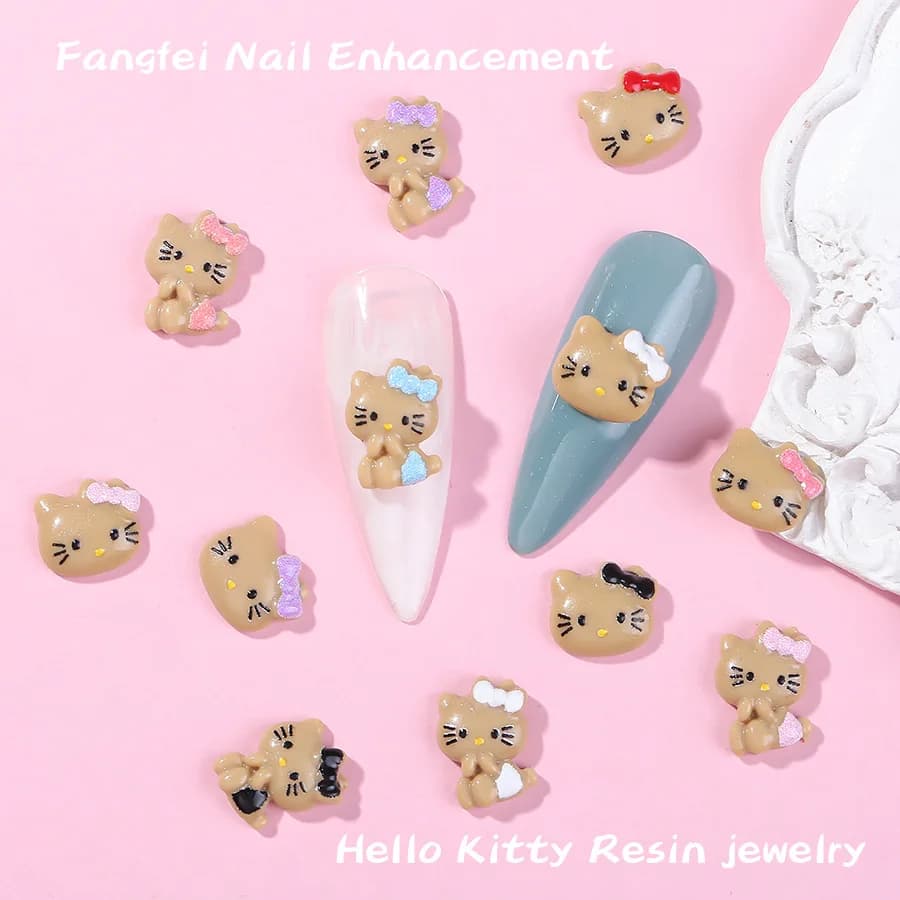 50Pcs/Pack Beach KT Kitty Nail Charms - Cute Cat Resin Nail Art, 3D Press-On Nail Decor for Kawaii Summer Manicures