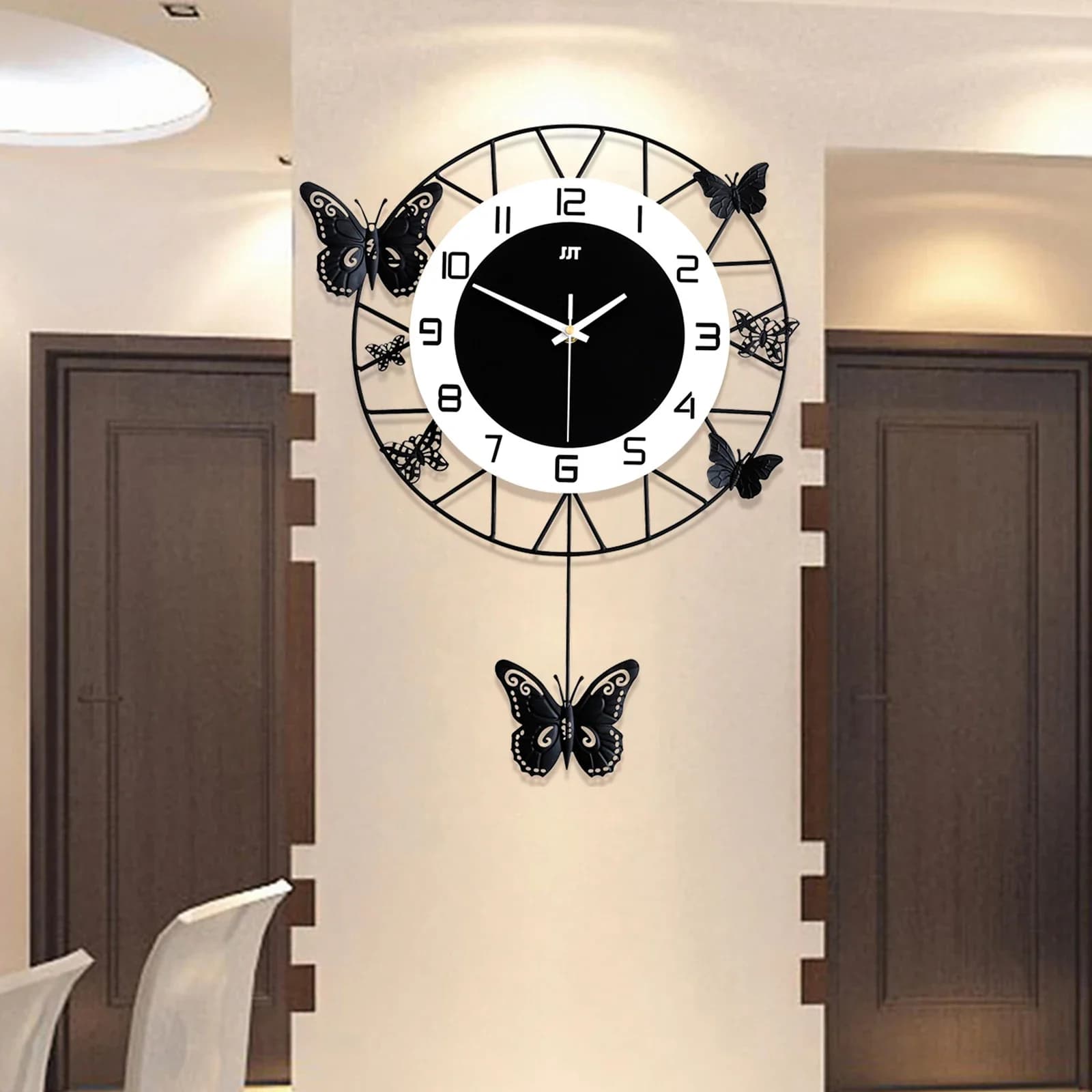 Orologio da parete rotondo grande da 20 pollici, decorazione a farfalla, pendolo silenzioso, funzionamento a batteria, senza ticchettio, decorazione dell'orologio da parete di arte moderna