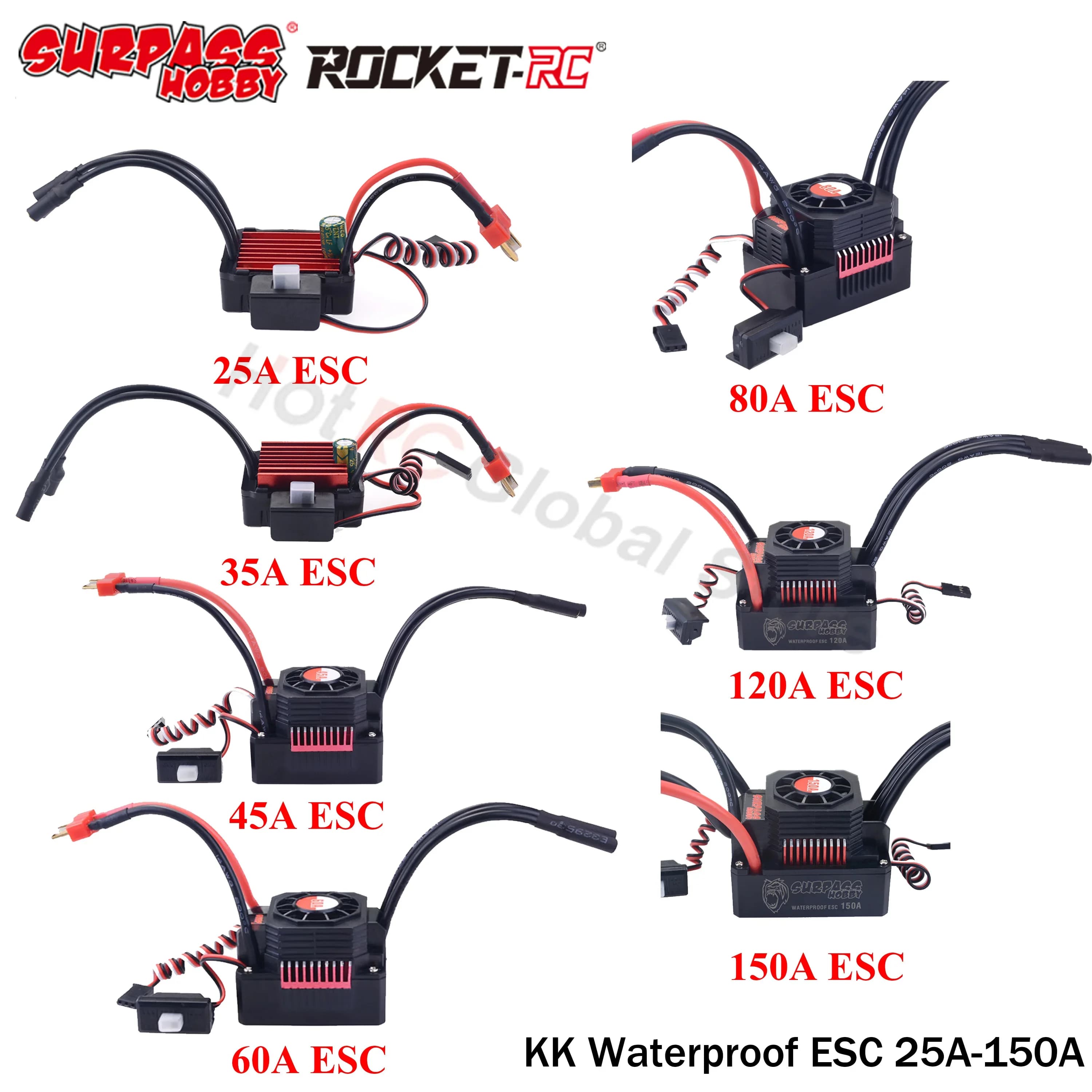SURPASS HOBBY KK 25A 35A 45A 60A 80A 120A 150A Spina ESC T senza spazzole impermeabile per 1/8 1/10 1/12 1/14 1/16 RC Car Crawler Motor
