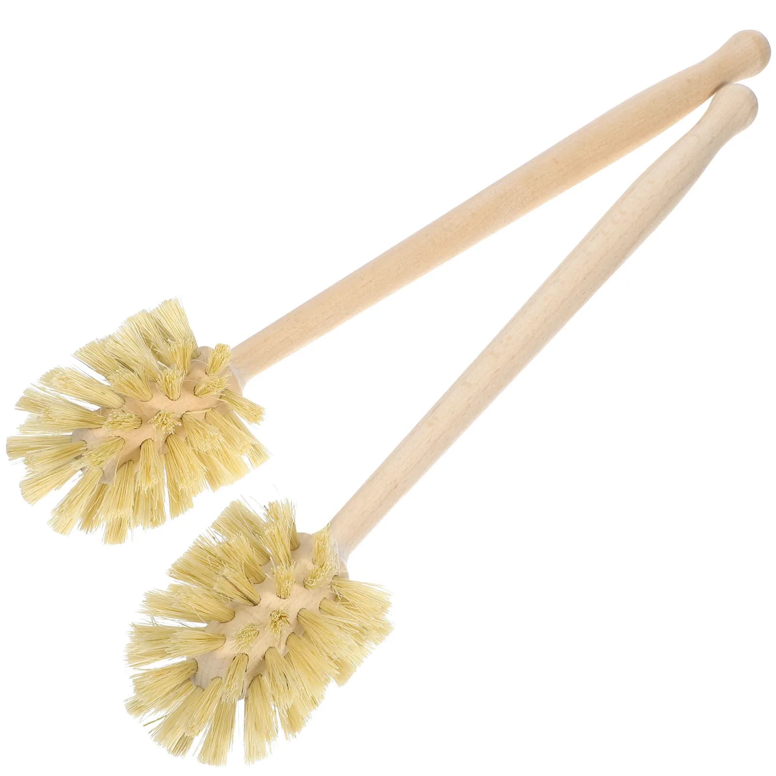 Set di 2 Spazzole per WC con Manico Lungo in Legno e Setole in Sisal, Strumento Efficiente per la Pulizia Profonda del Bagno