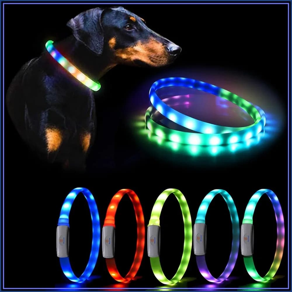 Super Bright Rechargeable LED Dog Collar, USB-C, Multi-Color, Weatherproof, Cuttable for All Sizes