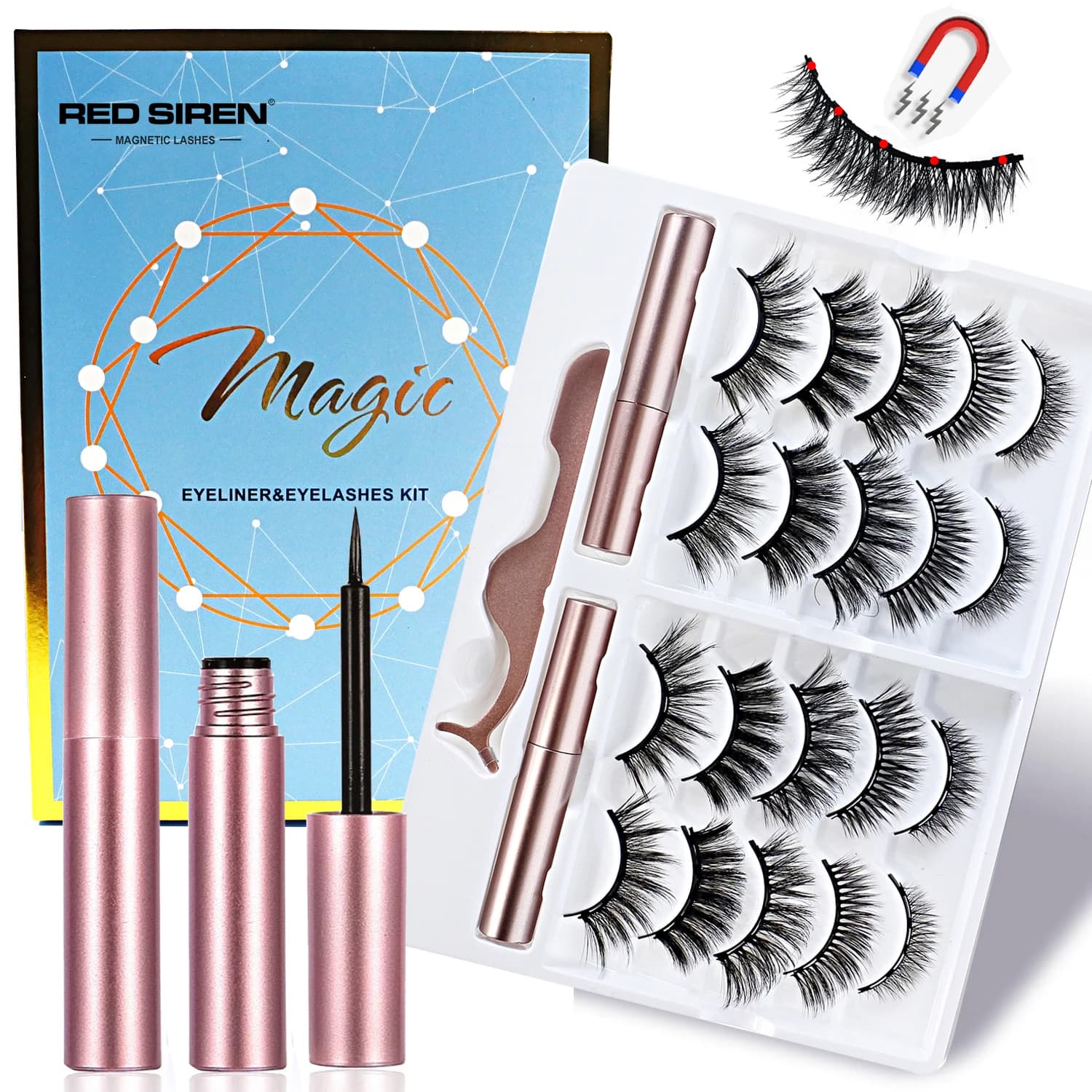 Magnetic eyelash kit with applicator Reusable 5 magnets Fake eyelashes Make-up Natural effect Magnetic eyeliner
