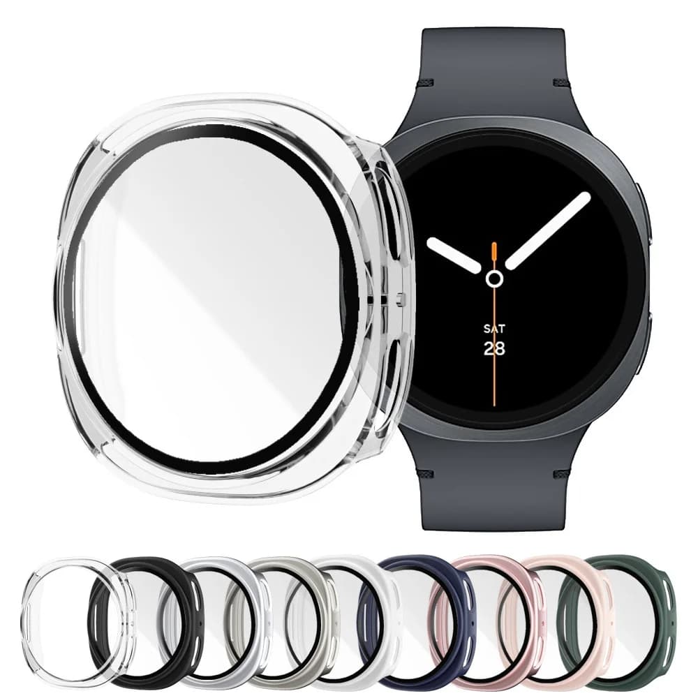 Vetro temperato + custodia per Samsung Galaxy Watch 8 40mm/44mm 3DFull PC cover protezione schermo paraurti shell + pellicola orologio 8 Accessori