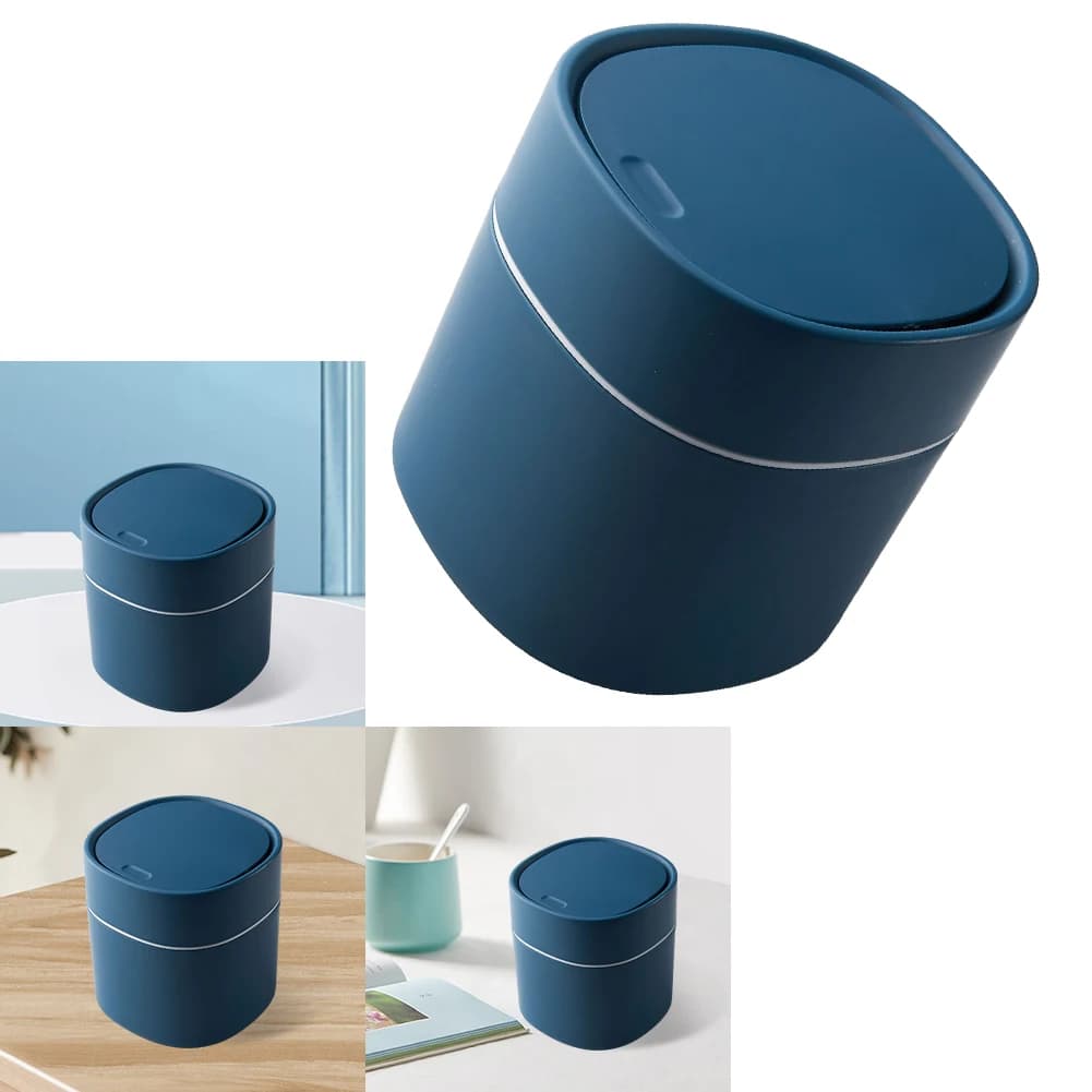 Mini Garbage Basket Plastic Desktop Trash Bin Nordic Style Sundries Barrel Box Removable Lid for Office Desk Bathroom Vanity