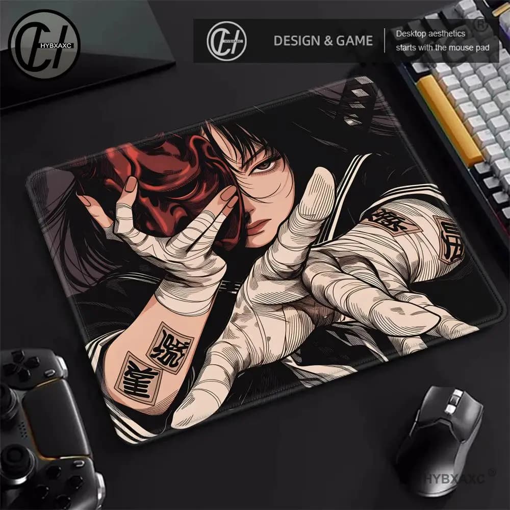HYBXAXC Anime Oni Mask Girl Gaming Mouse Pad Waterproof Non-slip Desk Mat For Gamer Desktop Decoration E-Sports Game Mouse Mat