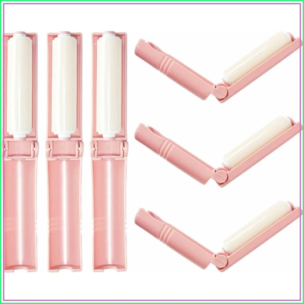 Mini Reusable Lint Roller 6 Pack, Washable Foldable Lint Remover with Sticky Gel, Portable Compact for Clothes and Luggage (Pink)
