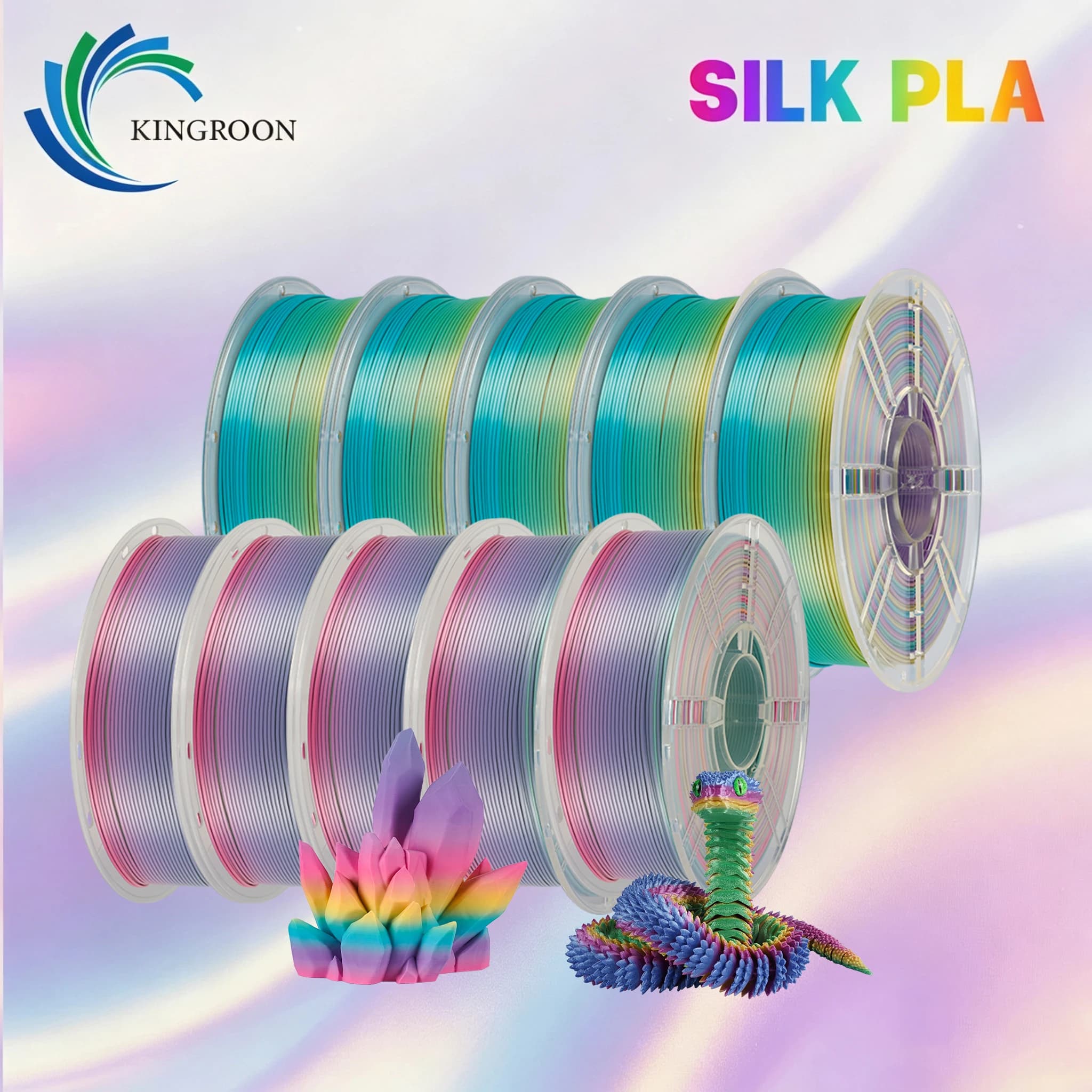 KINGROON Silk & Matt Rainbow PLA 3D Printer Filaments 1.75mm Liquid Light for 3D Printing 1kg 4kg 5kg 10kg Options
