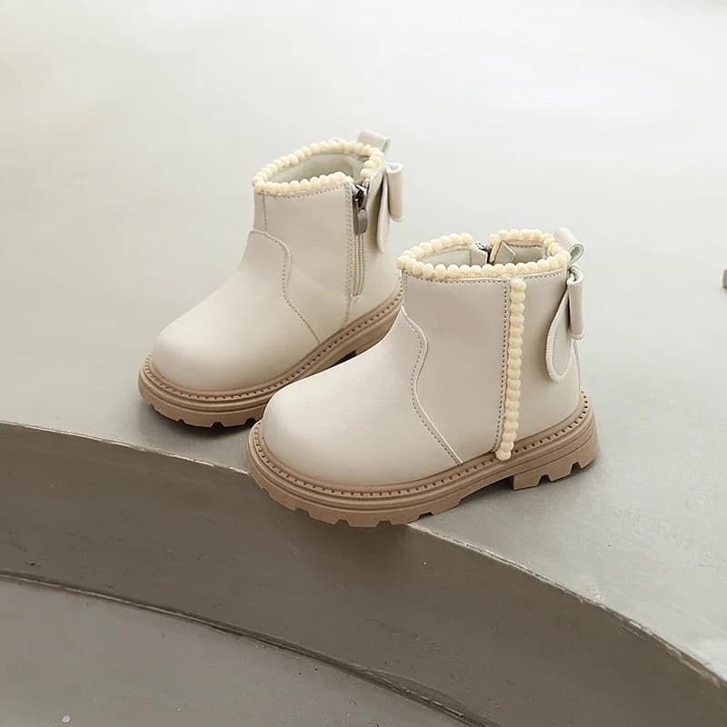 Stivaletti con plateau da principessa per ragazze dolci Stivaletti eleganti per bambini con tendenza Bowknot Stivaletti in pelle per bambini causali alla moda Zip laterale