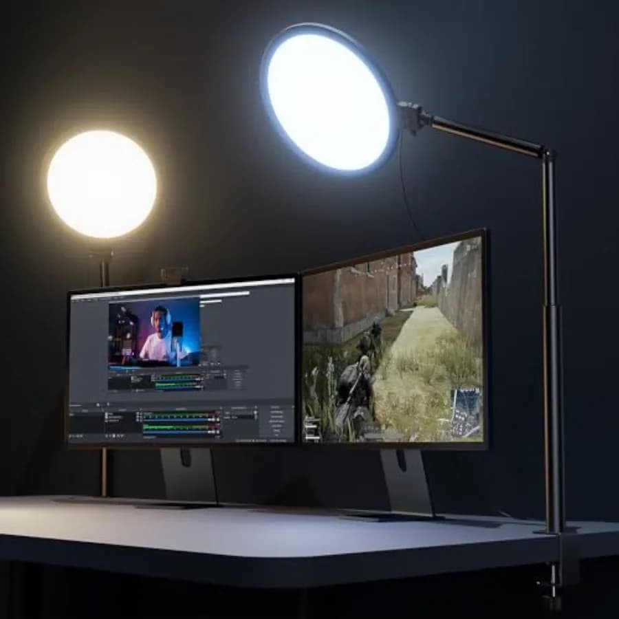 10.2" Desk Ring Light with Stand, 360° Rotate Desk Lamps for Home Office with C-Clamp, Flexible Height Desk Light, Adjust Arm R
