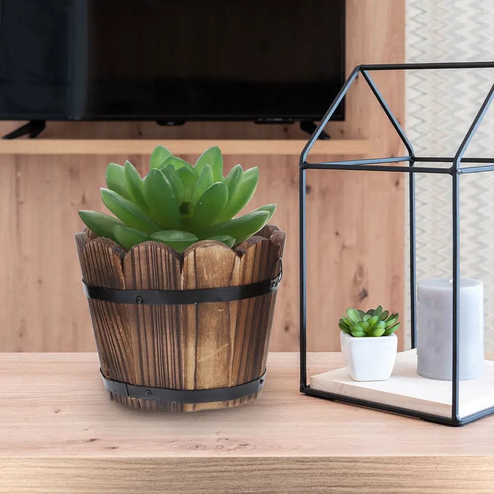Small Wood Planter Barrel Planter Garden Flower Pot for Patio Vegetable Plant Container Round Wood Vegetable Pot Garden Supply
