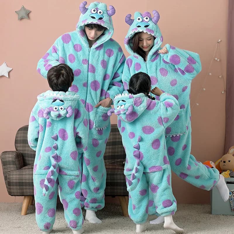 High Quality Thick Pile Couple Look Monster Silk Winter Mother Daughter Pigiama Pigiama Kids Homewear