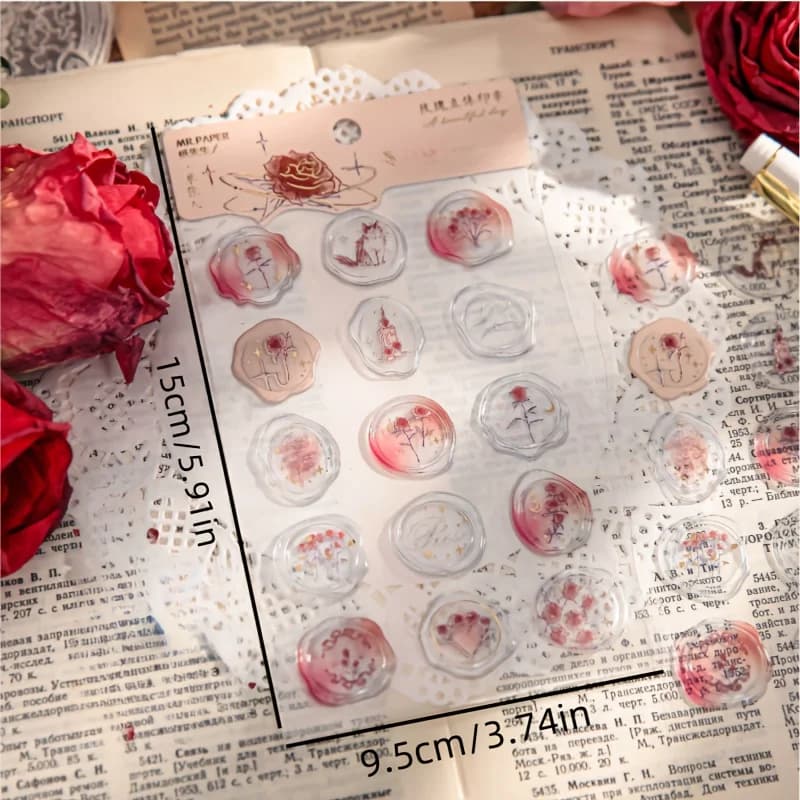 15PCS Simulated Wax Seal Set, Rose Shaped, Lacquer Wax Seal Stickers, Suitable for DIY Scrapbooks, Diaries, and Envelope Sealing
