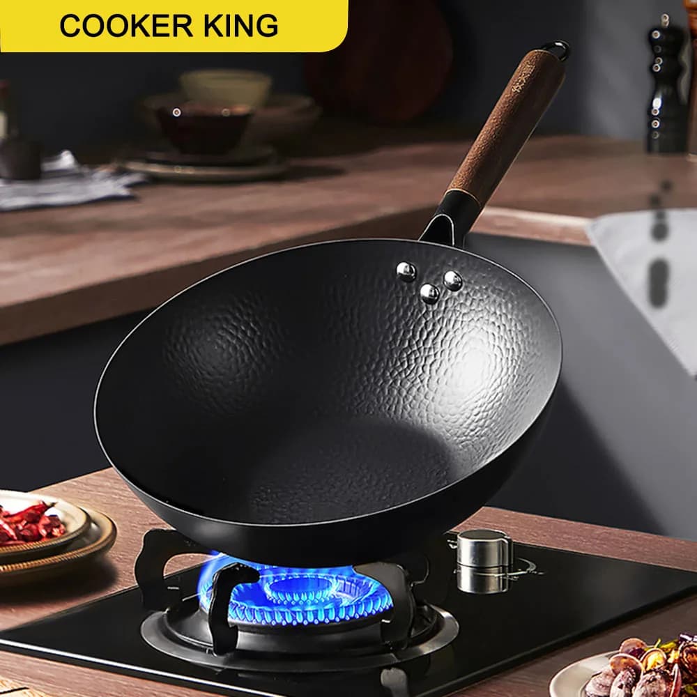 COOKER KING Non-coated Antique Iron Pot For Home Use Wok Non-Contacted Cooking Brush