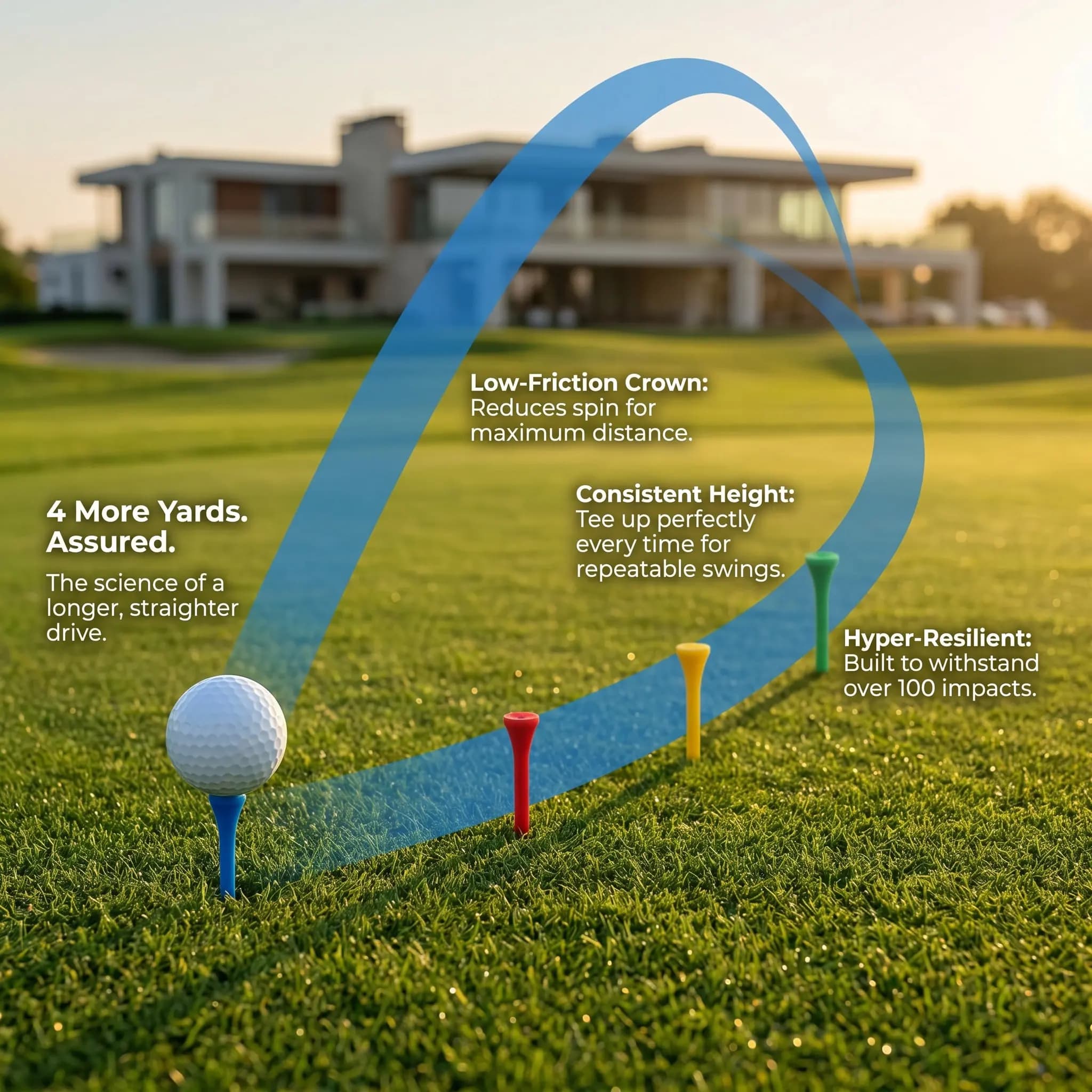 16Pcs Professional Golf Tees Reusable Plastic Tees with Dynamic Elastomer Crown Less Friction Lower Ball Flight 4 More Yards Eco