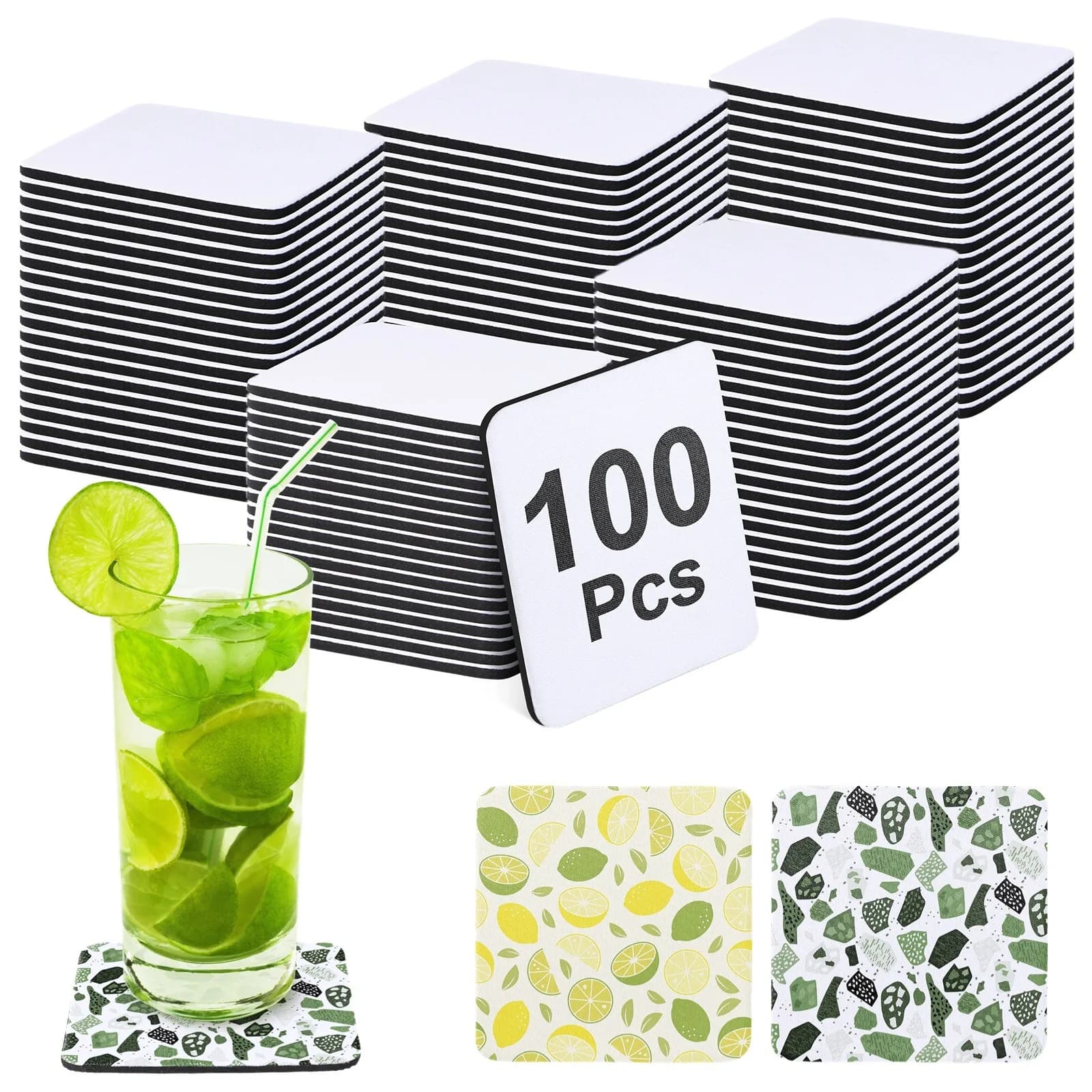 100Pcs Sublimation Coasters Square Blank Cup Mat Non-slip DIY Blank Coasters Sublimation Transfer Heat Press Printing DIY Crafts