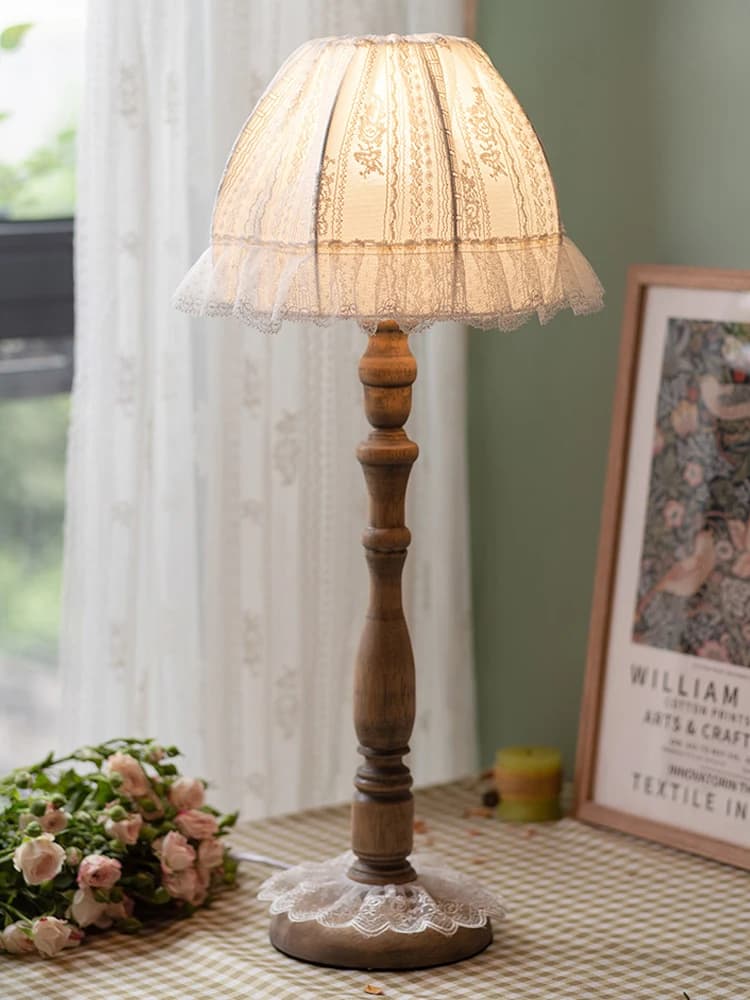 European Solid Wood Table Lamps Bedroom Bedside Lamp American Retro Fabric Led Desk Light Night Stand Light Fixtures Home Decor