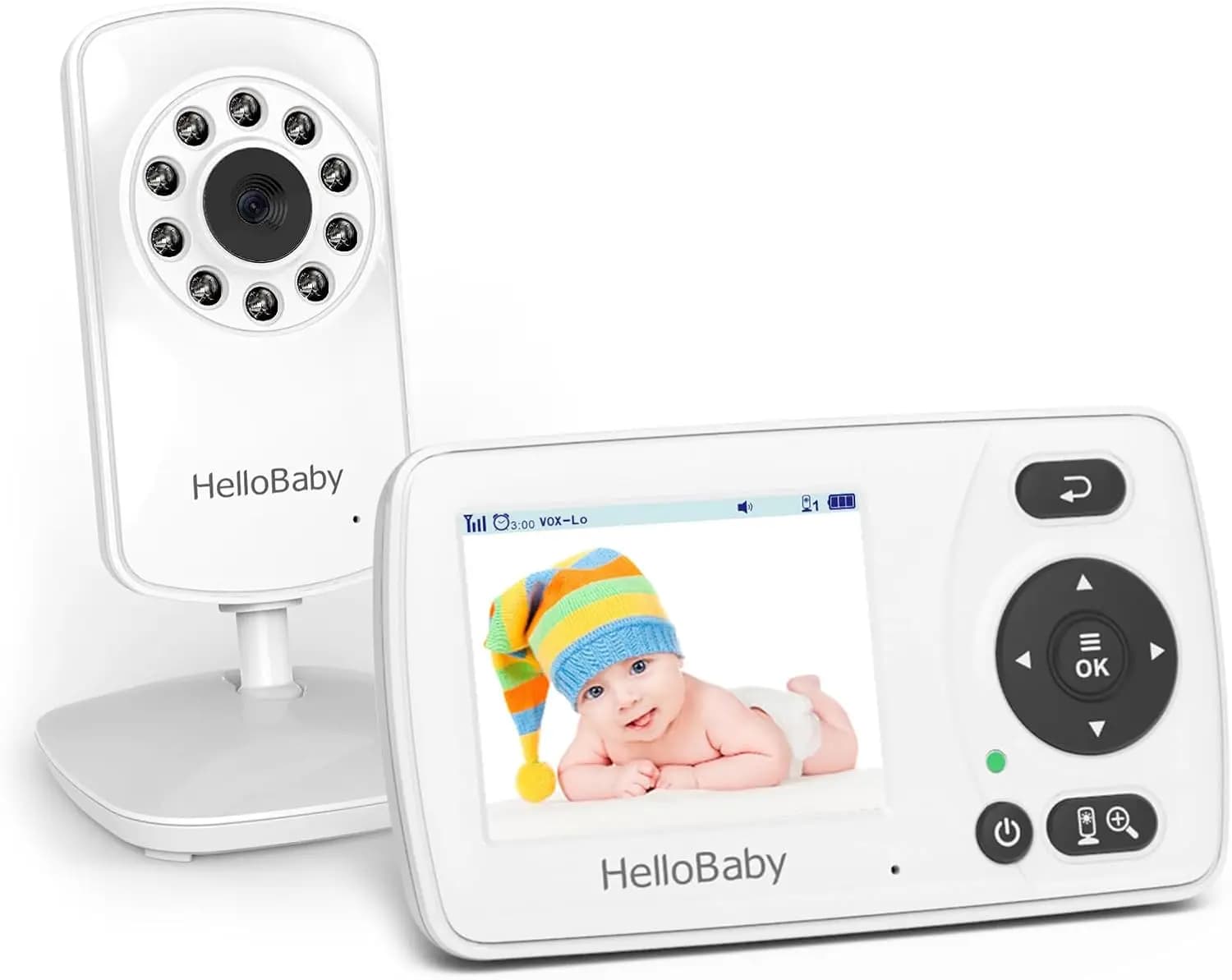 Baby Monitor Digitale con Videocamera, Audio, Visione Notturna Automatica, Portata 300m, Schermo da 2.4 Pollici, Nessuna App WiFi Necessaria