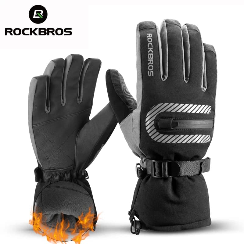ROCKBROS Guanti da sci invernali per bicicletta Guanti da ciclismo per moto da snowboard in pile termico antivento Guanti da ciclismo per bici caldi