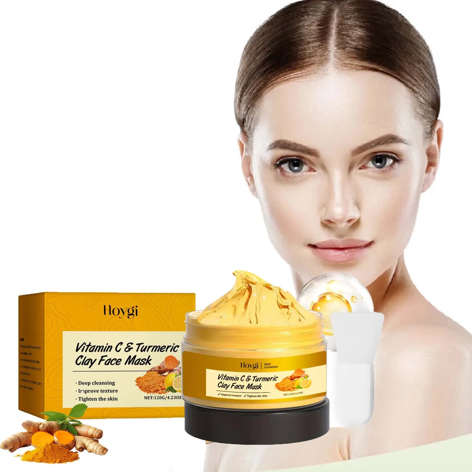 Clay Mask with Vitamin C and Curcuma, Deep Cleansing, Hydrating, Pore Purifier, Reduces Macchie Scure and Acne, Uniforms Skin Tone, Rassoda Skin