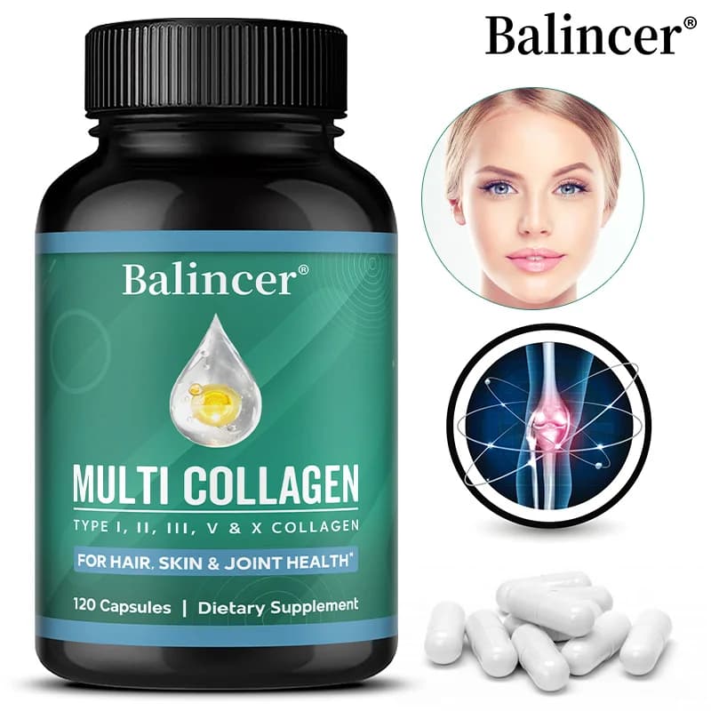 Capsule Multi Collagene - Tipo I II III V X, Anti-Invecchiamento, Supporto per Pelle, Capelli e Unghie, Acido Ialuronico Biotina Salute di Articolazioni e Ossa