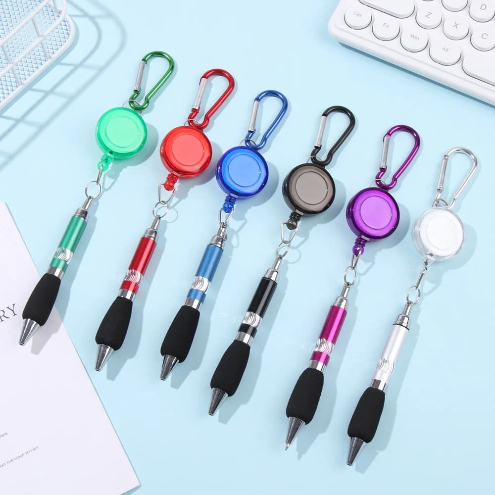 1Pc Metal Retractable Pull Rope Ballpoint Pen String Keychain Mountaineering Buckle Stationery Writing Tool School Material
