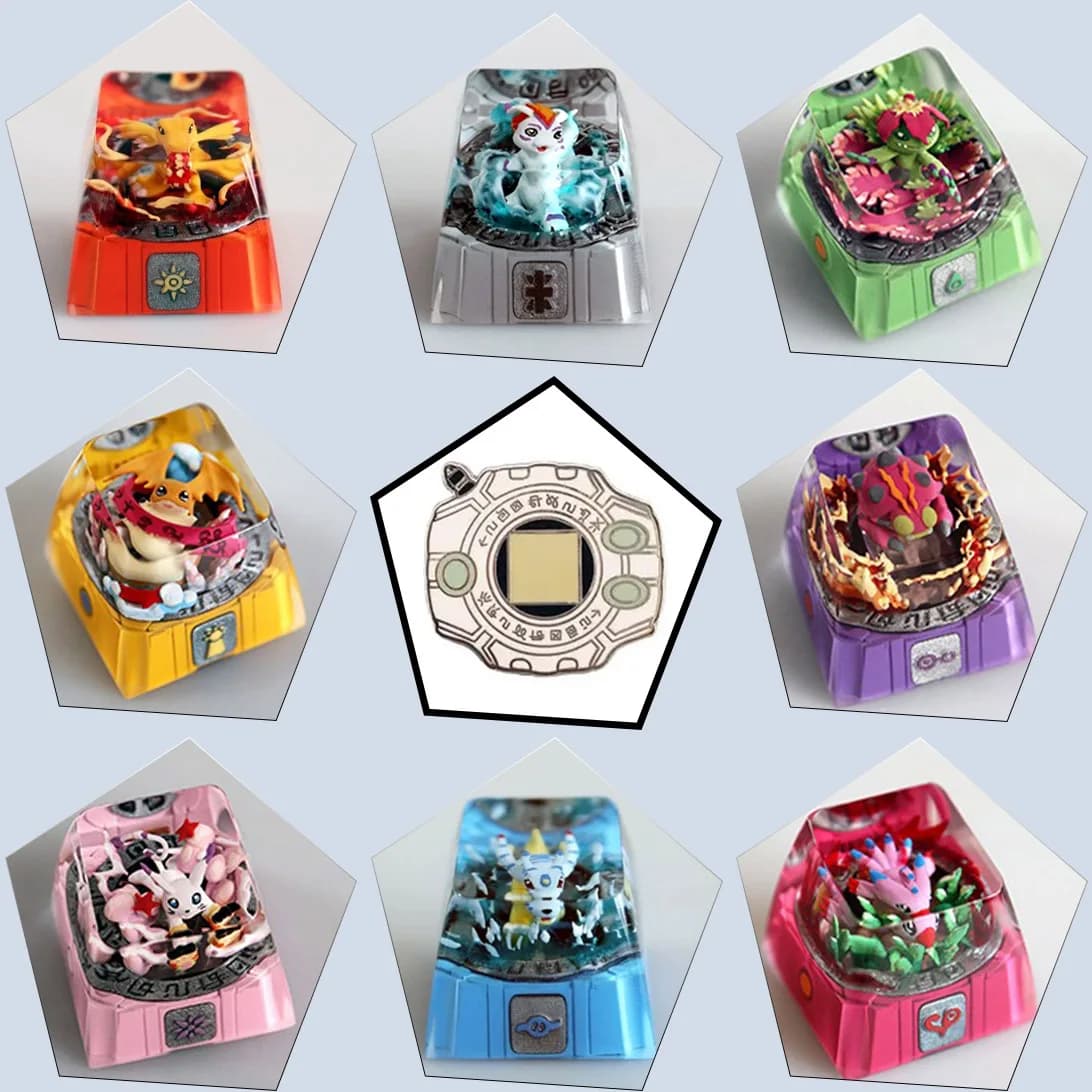 Pokemon Resin Keycaps Digital Monster Greymon Anime Customized Mechanical Keyboard Key cap Accessories Cute Creative Gifts