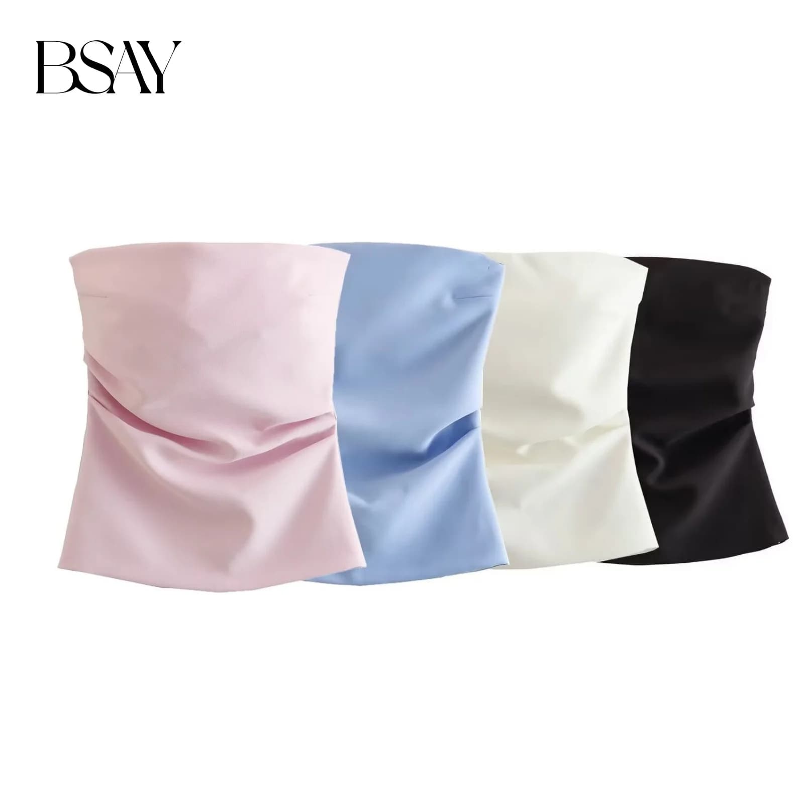 BSAY Women's Fashion Summer New Zipper Back Strapless Blouse Sleeveless Street Clothing Canotta Chic Top Short Women's Mujer