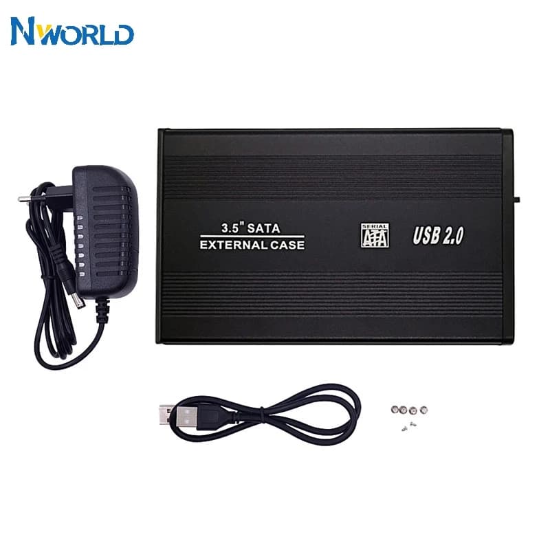 Nworld 3.5 "USB 2.0 SATA 3.0 HDD Case Box 480Mbps Custodia di archiviazione esterna per custodia per disco rigido da 3,5 pollici HDD Box Spina UE