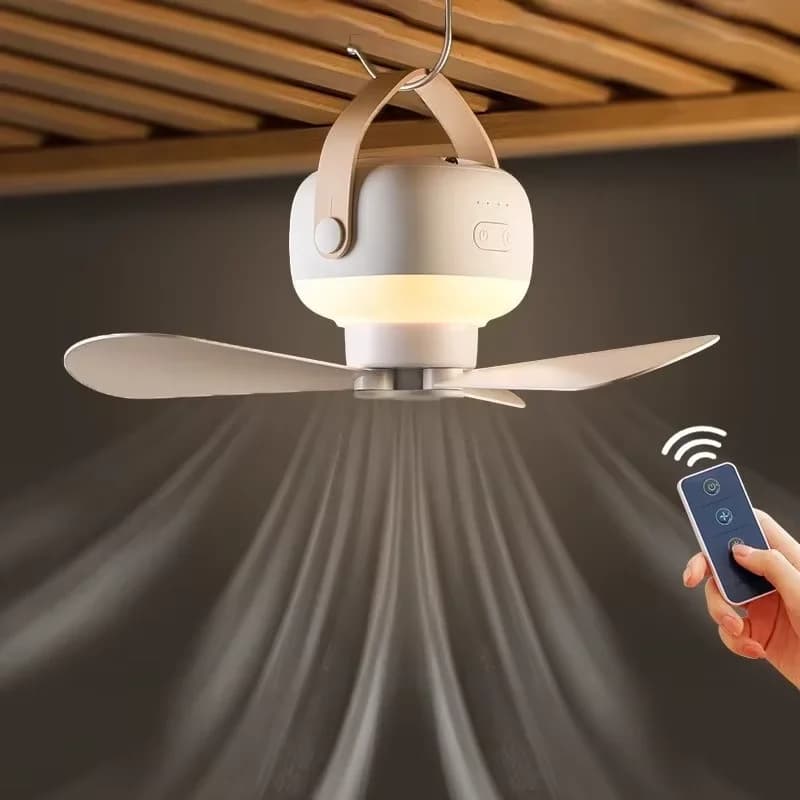 Ventilatore da soffitto portatile wireless mini con luce, USB, telecomando, supporto, luce notturna, per casa, esterno, campeggio, Capodanno