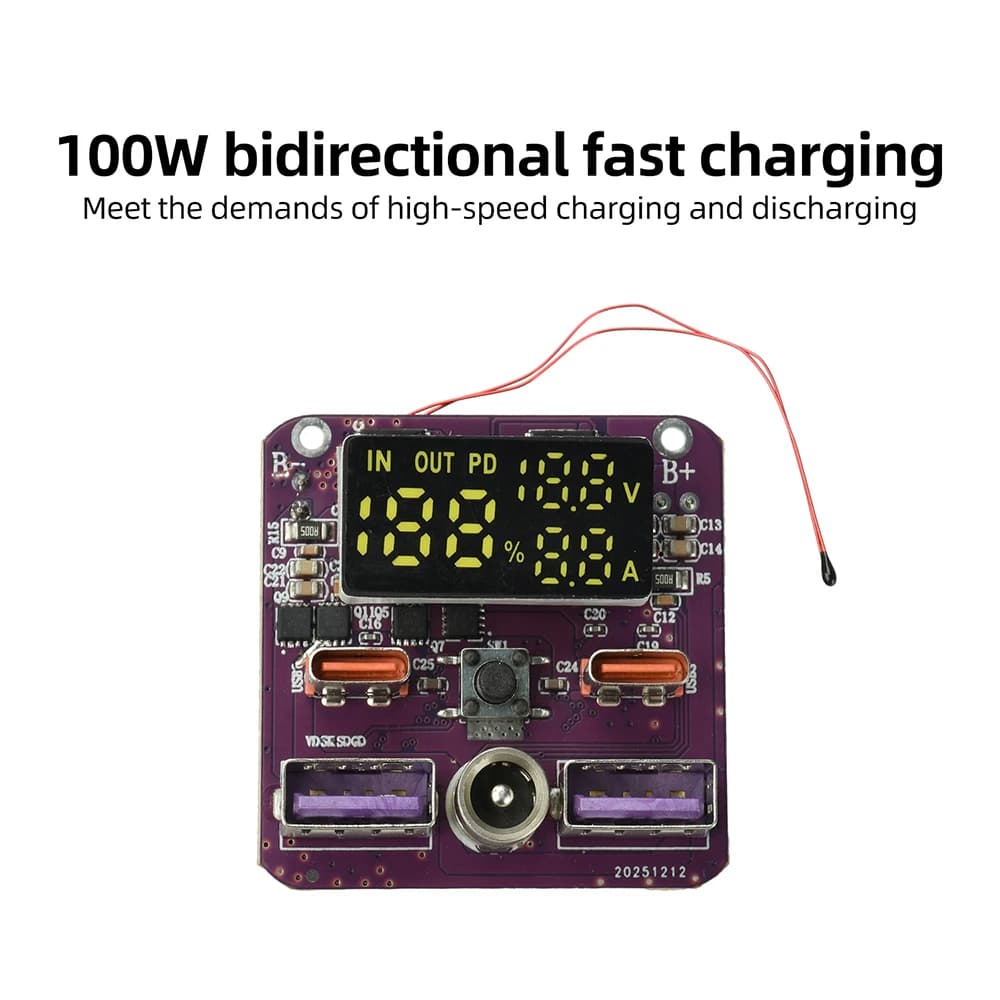 Modulo di Ricarica Rapida Bidirezionale 4S PD 100W con Uscita 20V 5A e Porta DC per Power Bank Fai-da-Te