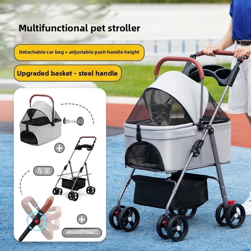 Pet Stroller Lightweight Foldable Detachable Outdoor Hand Push Carrier Basket Dogs Cats Pet Stoller Pet Trolley Dog Trolley