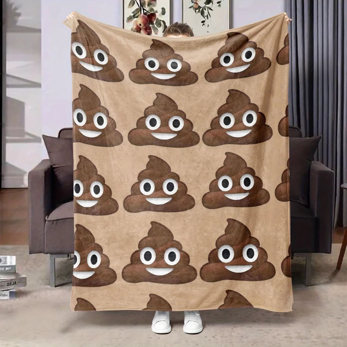 Coperta in Flanella con Emoji Divertente, Stampa 2D su un Lato, Coperta Giocosa per Casa, Soggiorno, Camera da Letto, Divano, Accessorio dal Tocco Umoristico, Regalo
